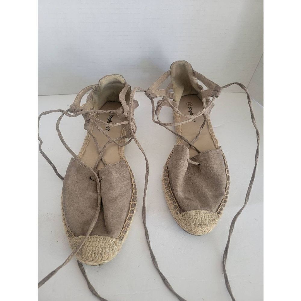 Sophie 17 Womens Taupe Faux Suede Strappy Lace Up D'Orsay Flat Espadrilles Sz 10